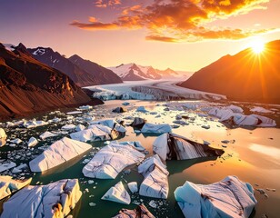 Jokulsarlon Glacier Lagoon at Sunset in Iceland