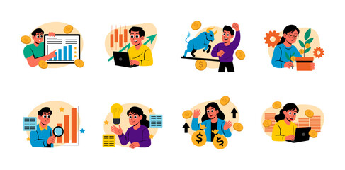 Business Vector Illustration Bundle – Flat Characters and Finance Scenes