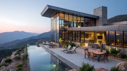 Architectural marvel: Modern home perched atop a mountain overlooking scenic valley