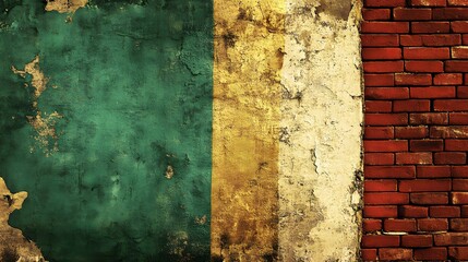 Grunge Textured Wall Background Green Gold Brick