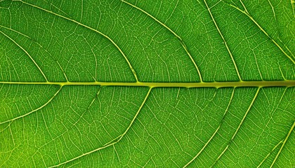 Close-up View of Green Leaf Veins and Texture