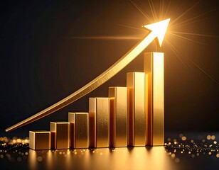 Gold Increasing Bar Chart with Arrow