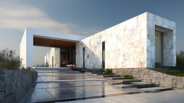 Serene facade of contemporary home exhibiting modern architectural design