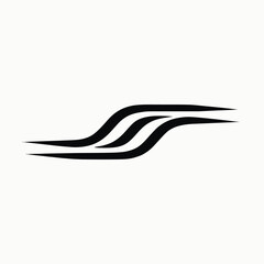 Abstract black wavy lines forming a dynamic flowing shape on white background