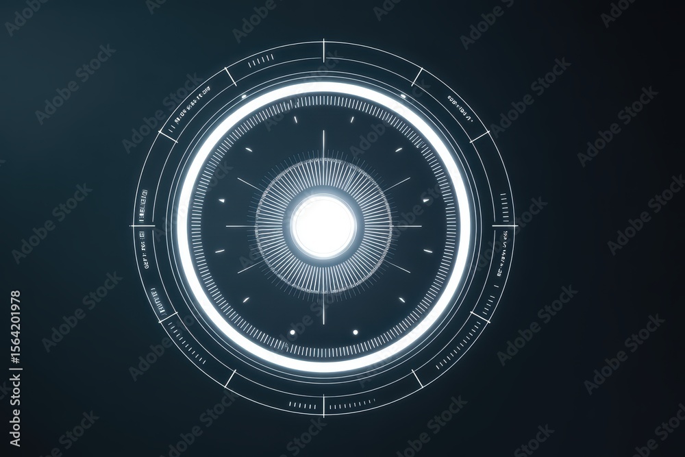 Poster futuristic circular interface display with glowing center and digital elements for technology and sc