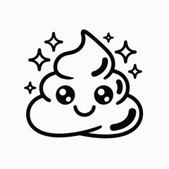 Cute smiling poop emoji with sparkling stars and kawaii eyes