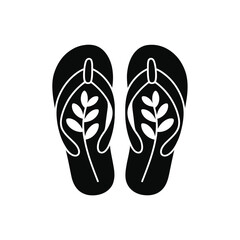 Stylish black flip flops with a white leaf design for summer beach footwear