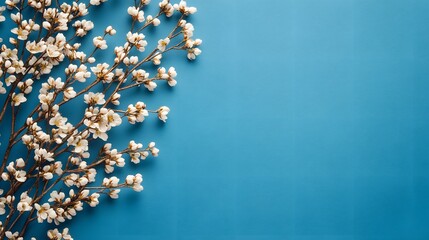 Spring Blossom Branches on Blue Background Floral Arrangement