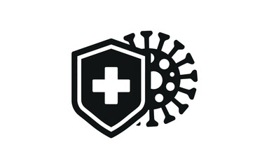 Shield with medical cross protecting against coronavirus virus icon