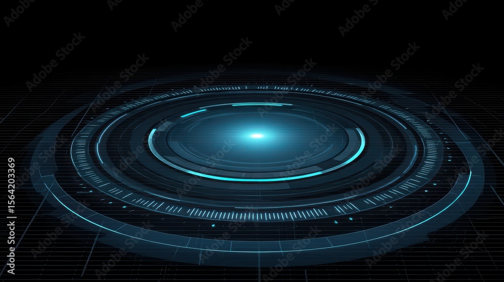 Poster futuristic technology interface with luminous circular elements and digital patterns for innovation 