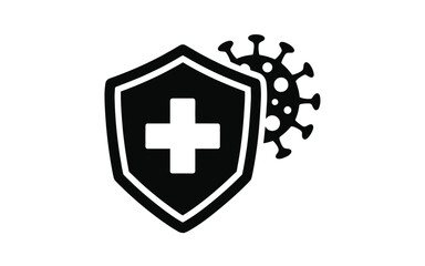 Shield with medical cross protecting against coronavirus virus icon symbol