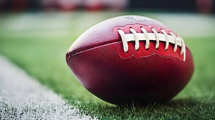 American Football on Grass Field Closeup