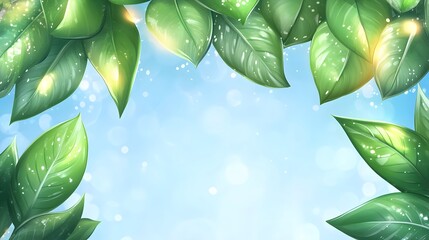 Vibrant Green Leaves Background Nature Frame