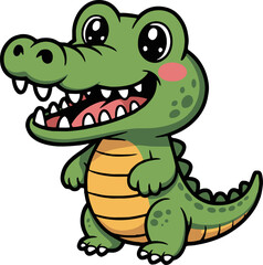 Cartoon vector of a happy green alligator with big eyes and a wide smile standing upright