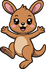 vector of a cartoon kangaroo with big eyes and a happy expression jumping on a white background