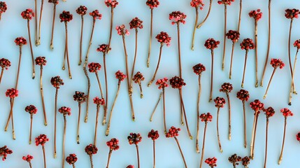 Vibrant Red Berries on Blue Background Botanical Flatlay