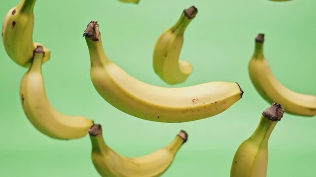 Bananas floating against green background