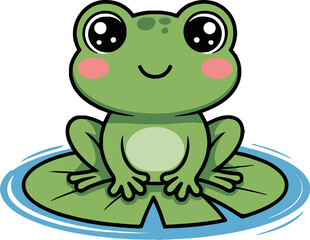 A cartoon frog with big eyes sitting on a lily pad in water with a white background vector