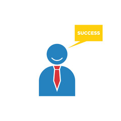 A stylized illustration of a smiling person with a thought bubble indicating success.