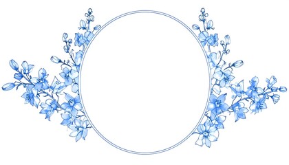 Delphinium and Bellflower Oval Frame. Watercolor Flower Frame Background