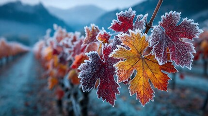 Vibrant Green Ice Wine Vine Leaves Against a Backdrop of Rolling Hills in Austria
