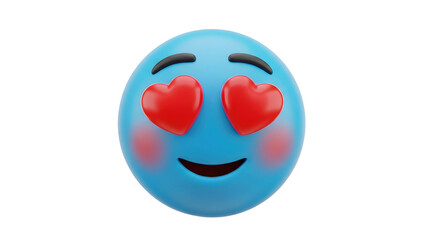 Fototapeta premium Blue emoji with heart eyes. Social media reaction symbol. Digital icon for communication and expressing feeling.