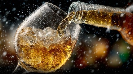 Indulgent Ice Wine Pouring Captured Under Dramatic Lighting