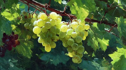 Vibrant Green Grapes Radiate Under the Gentle Embrace of Sunlight