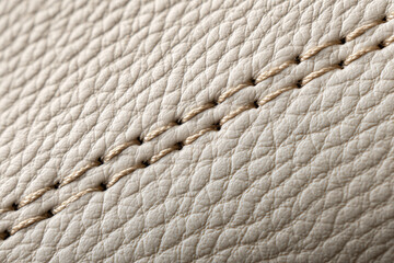 Pebbled beige leather texture with detailed stitching