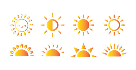 Sun Icons Collection. Sunset, Sunrise, and Daylight Symbols in Vibrant Vector Style. Victor illustration eps 10
