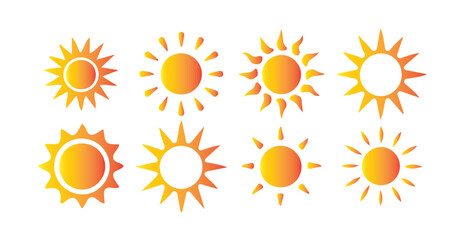 Sun Icons Collection. Sunset, Sunrise, and Daylight Symbols in Vibrant Vector Style. Victor illustration eps 10