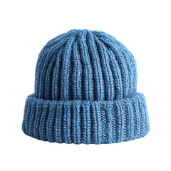 Blue knitted beanie hat cozy wool on transparent background