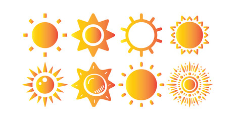 Set of Bright Sun Icons. Summer, Weather, Energy Symbols in Vector Style. Victor illustration eps 10