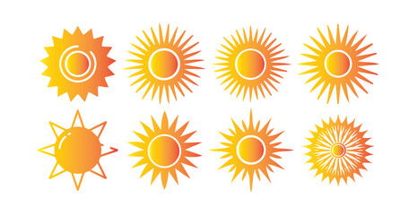 Set of Bright Sun Icons. Summer, Weather, Energy Symbols in Vector Style. Victor illustration eps 10
