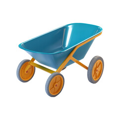 A teal and gold wheelbarrow with a glossy finish isolated on transparent background.