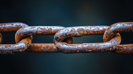 Fototapeta premium macro shot showcasing a rusty metal chain links symbolizing interconnectedness decay and the passage of time in high detail and moody lighting providing textural depth