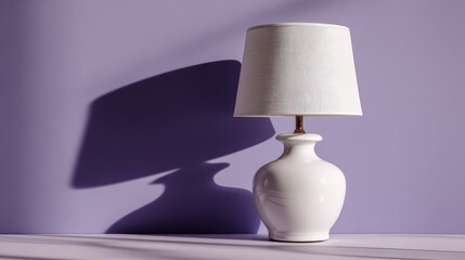 Stylish white lamp silhouette with sharp shadow on pastel violet
