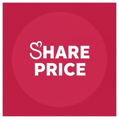 Pink graphic with Share Price in white text. The S in Share is styled as a heart. Simple, bold design.
