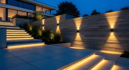 Modern House Exterior Lighting Night Architecture Photo