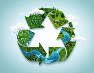 Environmental Recycle Concept with Rain, River, Forest