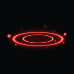 Vibrant Red Neon Light Rings with Glowing Particles on Black Background - Futuristic Energy Portal Design Element