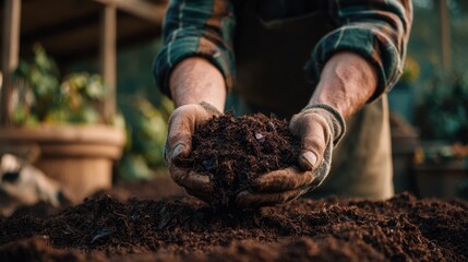 Hands of the Gardener: A close-up shot captures a gardener's hands cradling rich, dark soil, embodying the connection between nature and nurturing.