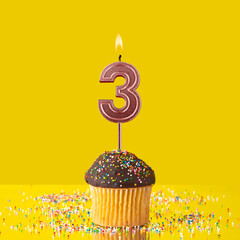 Birthday on a yellow background - Number 3 candle