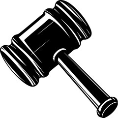 Gavel silhouette vector icon, law and justice symbol in black minimal design
