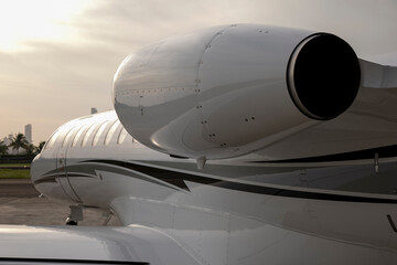 Side view of a private jet turbine
