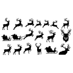 Christmas reindeer santa sleigh silhouette vector svg holiday season celebration design illustration art
