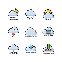 Obraz premium Clouds Icons: Stunning Vector Illustrations for Weather Apps & More