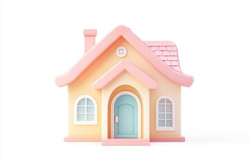 Cute cartoon house 3d render isolated on white background