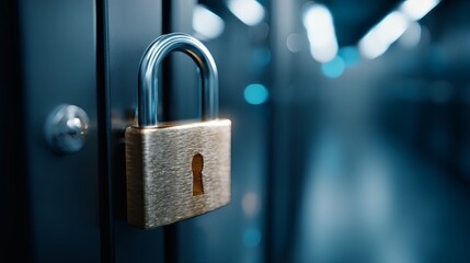 Padlock Locking Dark Server Room Door Showing Security Concept