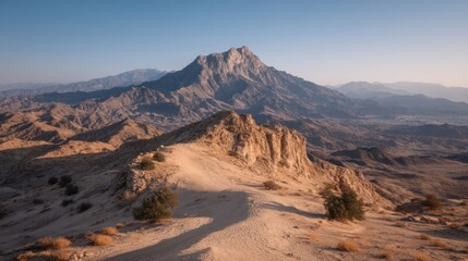Fototapeta premium Majestic mountain landscape with a clear blue sky in a beautiful scenic location